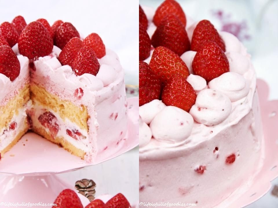 Eine kleine Erdbeer-Holunderblütenmousse-Torte