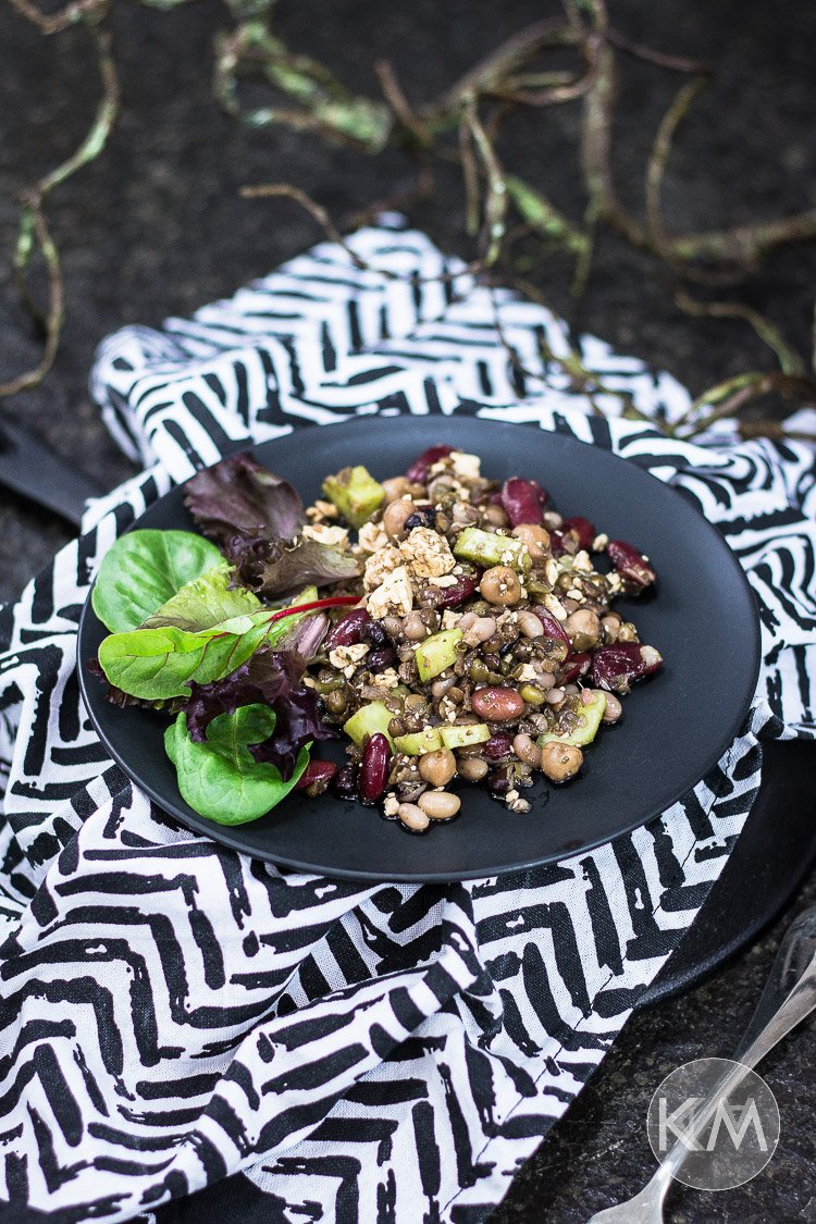 Linsen-Bohnen-Salat mit Schafskäse