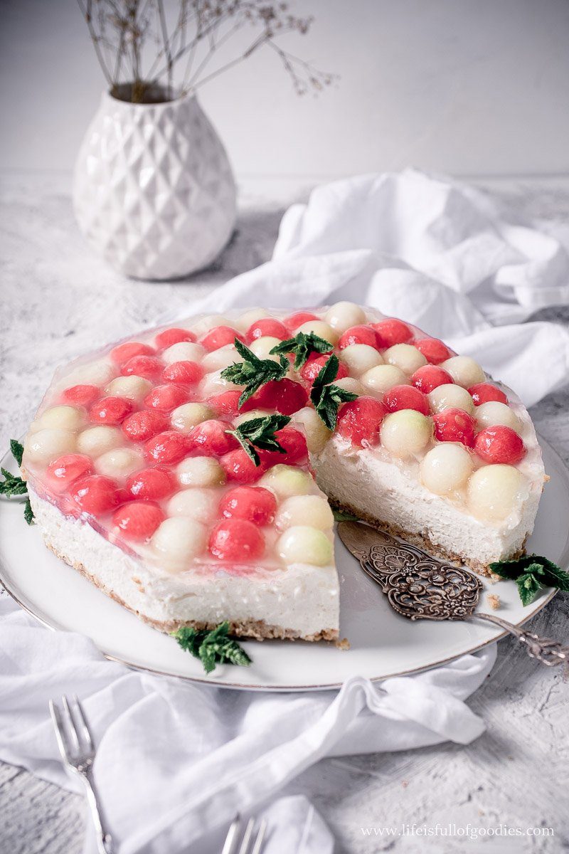Melonen Cheesecake ohne Backen - so cremig und frisch!